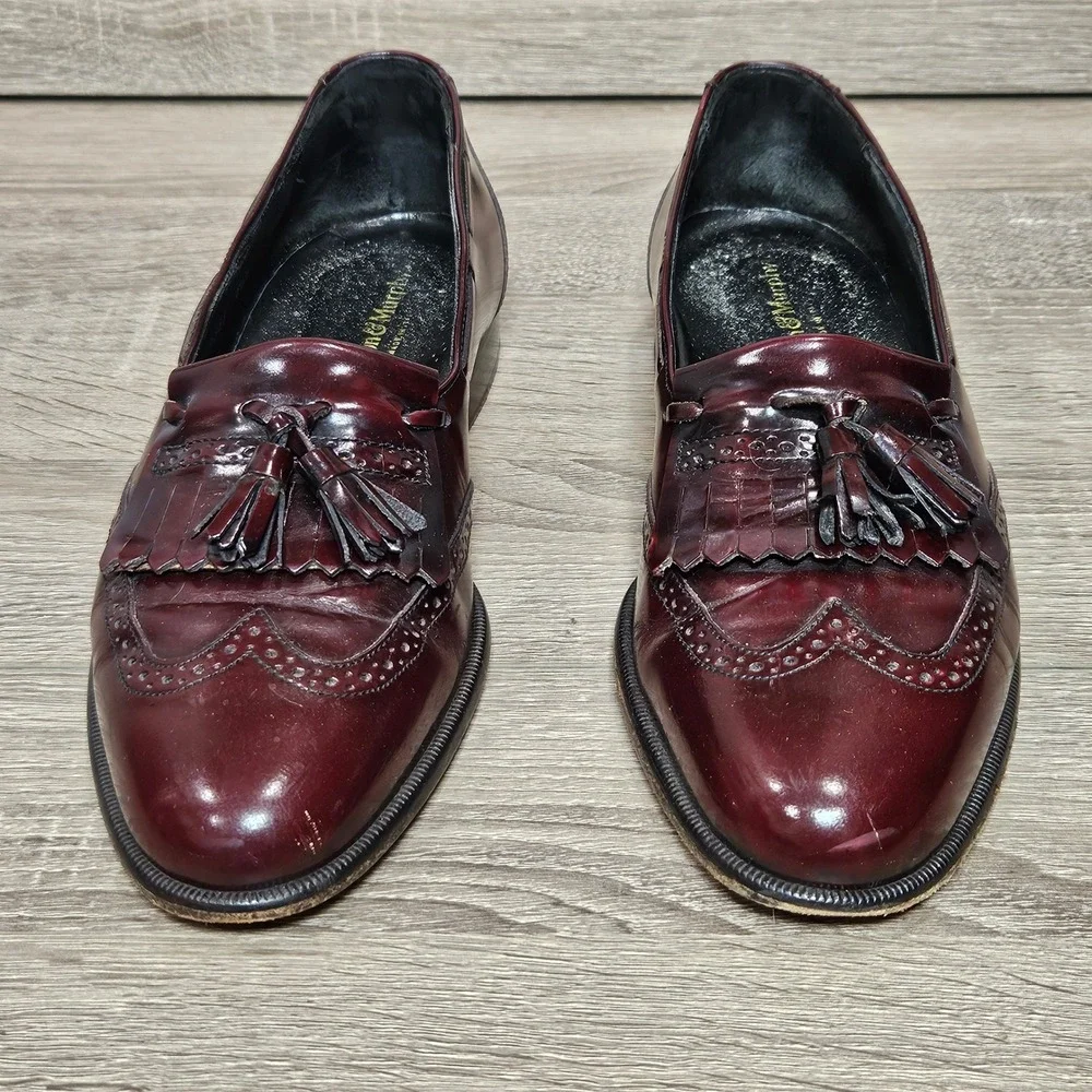 Johnston & Murphy Mens 8.5 M Burgundy Leather Kiltie Tassel Wingtip Loafers 1333